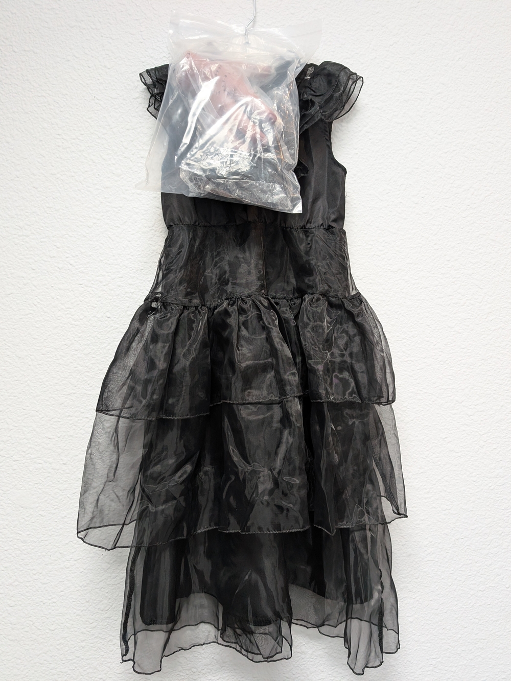 Black Tiered Dress Wednesday Addams Family Kid Costume With Wig & Thing Hand